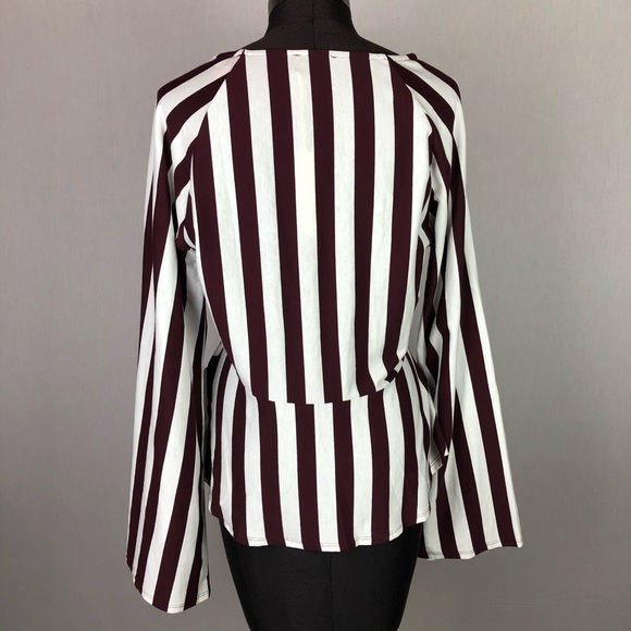 Jodifl Red Striped Bell Sleeve Tie Peplum Blouse - Picture 5 of 8